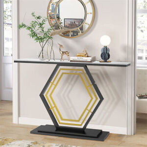 Solid Marble Console Table Side Table Entryway Hallway Table Hexagon Metal Frame