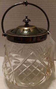 Antique 1903 Sterling Silver Waterford Cut Glass Biscuit Barrel Cookie Jar