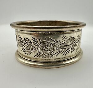 Antique Sterling Silver Napkin Ring Engraved Floral Shield Birmingham 1910