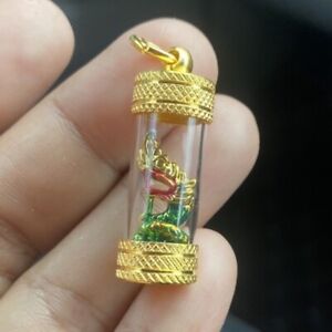 Naga Takrud Thai Amulet Talisman Pendant Wealth Fortune Gold Micron Casing