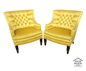 Mid Century Silver Craft Hollywood Regency Tufted Club Lounge Chairs A Pair
