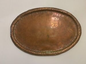 Antique Arts And Crafts Mission Hammered Copper Oval Serving Tray
