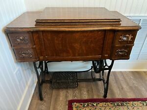 E L White Sewing Machine Antique In Cabinet With Original Instructions Parts