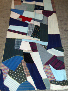 Vintage Handmade Flannel Crazy Quilted Piece With Backing 72 X 25 Crafters