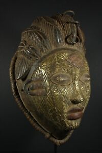 African Brass Plated Okuyi Helmet Mask Punu Tribe Gabon Tribal Art Crafts