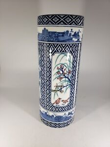 Large Heavy Blue And White Floral Birds Porcelain Vase Chinoiserie