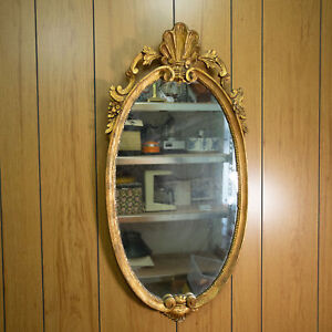 Vtg Gold Mirror Plaster Gesso Gilt Italian Ornate Hollywood Regency 34 