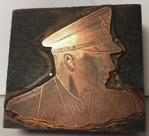 Antique Wood Copper Printing Block M C Lilley Co Uniform Military Advertising