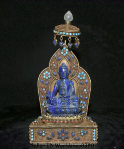 10 4 Old Tibet Filigree Lapis Lazuli Inlay Gem Menla Medicine Buddha Statue