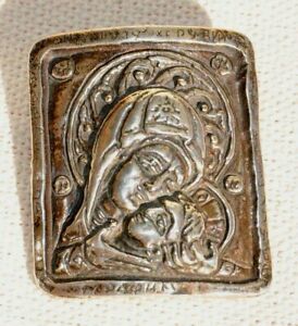 Russian Christian Religious Icon Silver Obereg Panagaea Mather Jesus Pendant Pin
