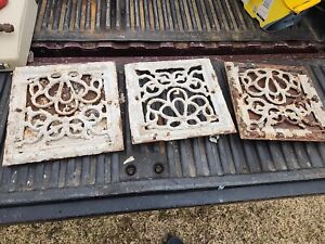 3 Matching Cast Iron Heat Vent Furnace Covers Grates See Photo Description