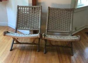 Vintage Hans Wegner Style Teak Folding Rope Chairs 395 Each 750 For The Pair