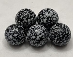 Antique Vintage Set Of 5 Black Glass Ball Buttons W White Spatter Overlay Bf29 