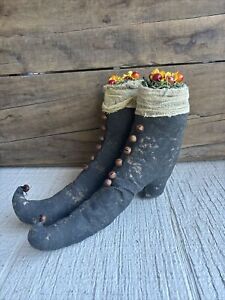 Vintage Folk Art Primitive Witches Boots Fall Decor Halloween Decor Witches Boot