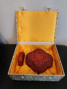 Gift Set China Red Lacquerware Dynasty Flower Jewelry Box Matching Bracelet