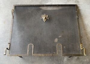 Antique Brass Iron Fireplace Screen W Andiron Slots