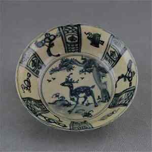 Exquisite Chinese Classical Blue And White Porcelain Antique Bowl Painted Deer