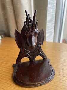 Antique 19th Century Bavarian Black Forest Carved Ibex Wall Shelf 13cm H