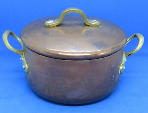 Copper Brass Vintage Victorian Antique Lidded Cooking Pot Pan