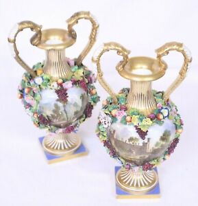 Bloor Derby Pair Of Vases Porcelain 19th Century English Urns