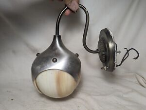 Vintage Slag Glass Flower Globe Sconce Light Fixture Lamp Deco