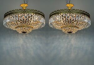 Pair Of Antique Vintage Bohemian Crystals Chandelier Lamp Lighting Fixtures