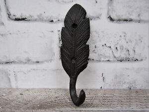 Single Rustic Vintage Style Brown Feather School Coat Hook Cast Iron Wall Mount