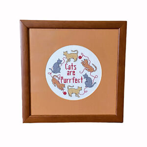 Framed Completed Counted Cross Stitch Wall Hanging Cats Are Purrfect 10 25 