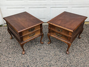 Vintage Pair Of Mersman Queen Anne End Or Side Tables With Drawer Style 83 02