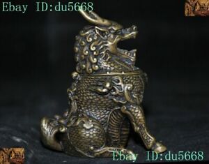 Fine Chinese Bronze Temple Kilin Qilin Animal Beast Statue Incense Burner Censer