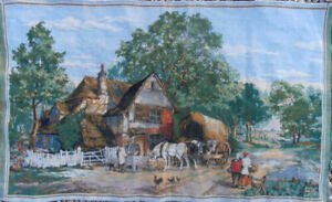 French Aubusson Tapestry The Country Farm Horse Chickens Wagon Wonderful Colors