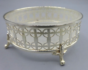 Sterling Silver Reticulated Open Salt Cellar With Frosted Glass Liner C1920