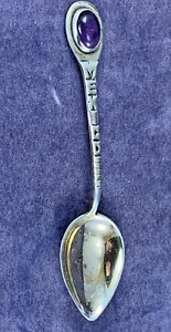 925 Sterling Silver 3 Souvenir Spoon Amethyst Cabochon Stone Mexico 10g
