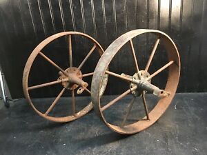Vintage Cast Iron Wagon Cart Wheels Pair 15 5 Diameter X 1 3 4in Thick