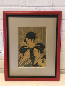 Antique Japanese Kitagawa Utamaro Woodblock Print Three Beauties Of Present Day