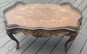 Estate Sale Antique 1920s French Louis Xv Carved Walnut Inlaid Coffee Table