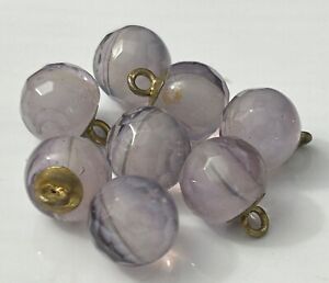 8 Small Vintage Ball Shaped Light Purple Clear Glass Buttons 2517
