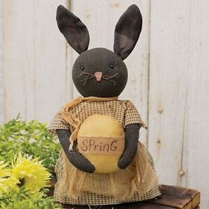 New Primitive Country Black Bunny Doll Holding Spring Egg Rabbit Figure 15 