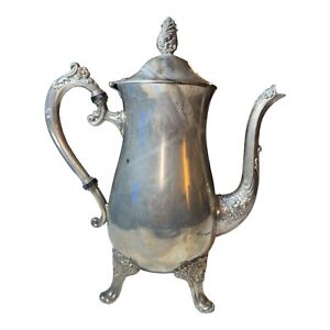  Vintage E P Brass Silver Plated Metal Footed Tea Coffee Pot Hinged Lid 