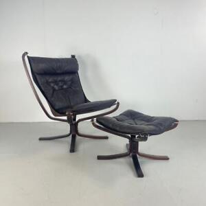 Vintage Midcentury Danish Brown Leather Falcon Chair Ottoman Sigurd Resell4200