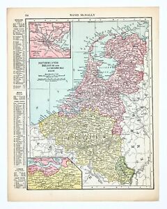 1916 Netherlands Map Belgium Luxembourg Flanders Amsterdam Brussels Antwerp