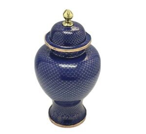 Chinese Cloisonne Royal Blue Lidded Meiping Qing Vase Urn Ruyi Circa 1900s