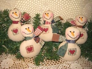 Country Christmas 5 Snowmen Bowl Fillers Wreath Accents Primitive Tree Ornaments