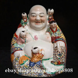 13 China Buddhism Famille Rose Porcelain Maitreya Buddha Tongzi Boy Child Statue