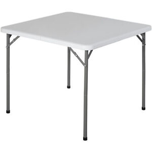 34 Square Folding Card Table Plastic Fold In Half Picnic Table W Carrying Handle