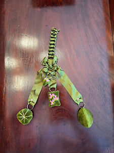 Antique Victorian Green Silk Ribbon Sewing Chatelaine