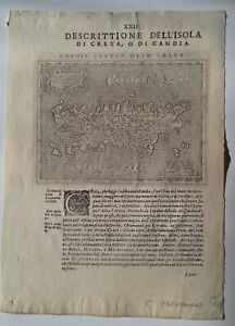 1621 Ad Crete Candia Original Antique Map By Claudis Ptolemaeus 