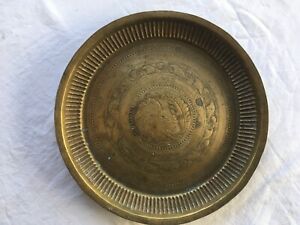 Antique Indian Persian Etched Brass Tray Bird 11 5 Inches Across