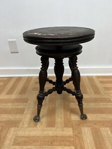 Vintage Wood Piano Stool Organ Claw Foot Victorian Wooden Seat Antique Ball Feet