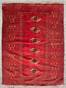 Antique Tekke Rug Handmade Vintage Turkoman Yamut Wool Carpet 4 1 X 3 1 
